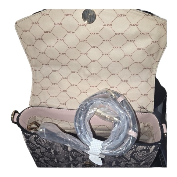 ALDO NUDE WITH SNAKE PRINT PADLOCK DETAIL SATCHEL BAG S/S NWOT - Picture 9 of 10